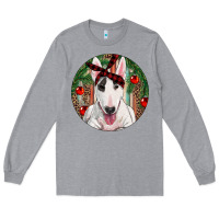 Heather Grey Christmas Bull Terrier Long Sleeve Tee - RanaPortraitStore