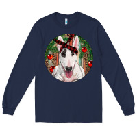 Navy Christmas Bull Terrier Long Sleeve Tee - RanaPortraitStore