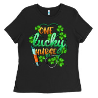 Black st.patricks one lucky nurse Ladies Tee - BarkalooDesign