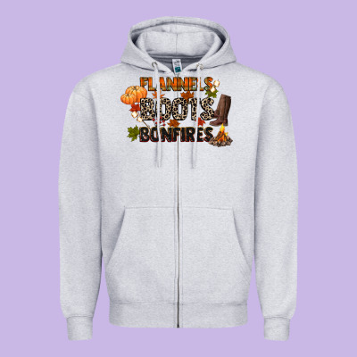 Flannels Boots And Bonfires Zipper Hoodie Designed By Cowgirlartshop
