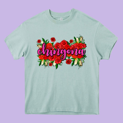Chingona With Roses Heavy Core Tee Designed By Adodesignshop