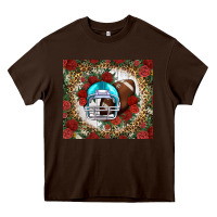 Chocolate Brown american football helmet and leopard Heavy Core Tee - NancyCooperArtShop