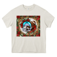 Cream american football helmet and leopard Heavy Core Tee - NancyCooperArtShop