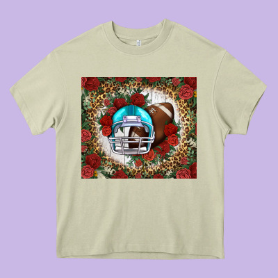 American Football Helmet And Leopard Heavy Core Tee Designed By Nancycooperartshop
