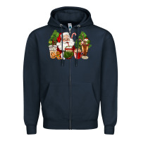 Navy santa coffee cups christmas Zipper Hoodie - CowGirlArtShop
