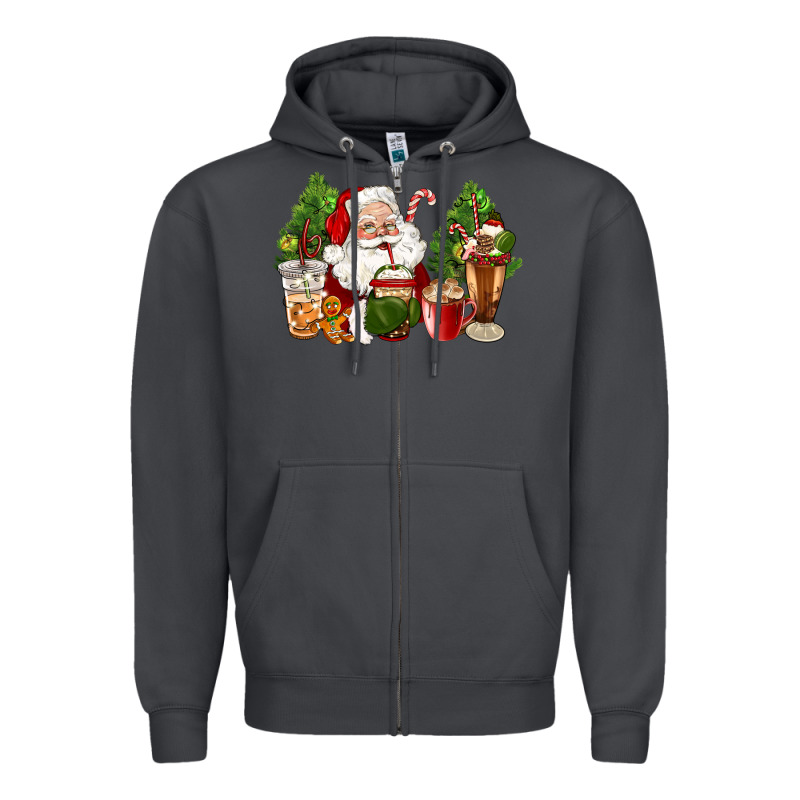 Santa Coffee Cups Christmas Zipper Hoodie by CowGirlArtShop | Teevron