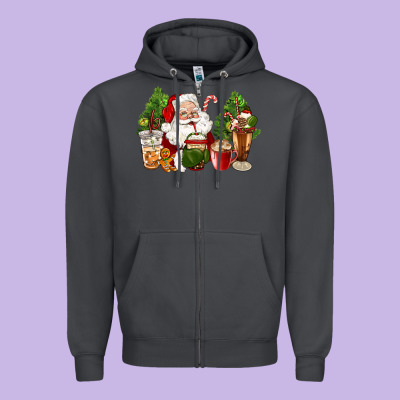 Santa Coffee Cups Christmas Zipper Hoodie Designed By Cowgirlartshop