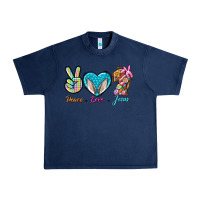 Navy Peace Love Easter Jesus Urban Heavy Tee - BundleAndBundleShop