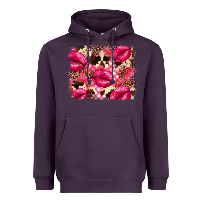 Valentine's Day Pink Plaid Red Glitter Cowhide Heavyweight Hoodie by FaDigitalArtStudio | Teevron
