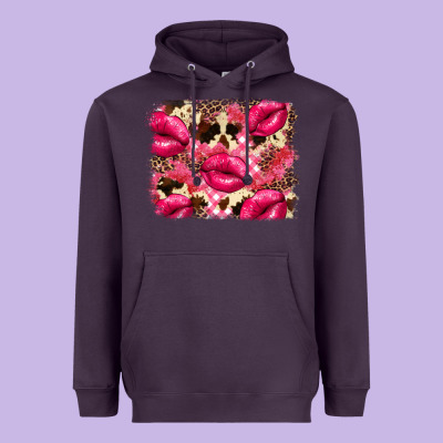 Valentine's Day Pink Plaid Red Glitter Cowhide Heavyweight Hoodie Designed By Fadigitalartstudio