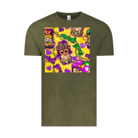 Vintage Olive Mardi gras gnomies seamless pattern Vintage Tee - BundleAndBundleShop