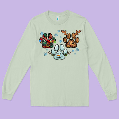 Christmas Paws Long Sleeve Tee Designed By Ranaportraitstore
