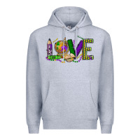 Heather Grey love teacher mardi gras Premium Hoodie - OliviaCreatesArt