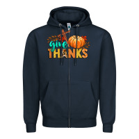 Navy give thanks Zipper Hoodie - CowGirlArtShop