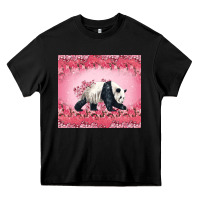 Black Panda With Sakura Blooms Heavy Core Tee - LillyAllenDesigns
