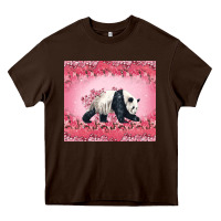 Chocolate Brown Panda With Sakura Blooms Heavy Core Tee - LillyAllenDesigns