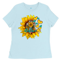 Baby Blue western sunflower  cross believe Ladies Tee - BarkalooDesign
