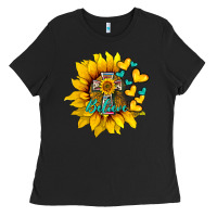 Black western sunflower  cross believe Ladies Tee - BarkalooDesign