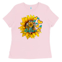 Bubblegum Pink western sunflower  cross believe Ladies Tee - BarkalooDesign