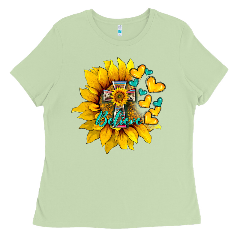 Western Sunflower  Cross Believe Ladies Tee by BarkalooDesign | Teevron