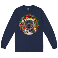Navy Christmas Pitbull Long Sleeve Tee - RanaPortraitStore