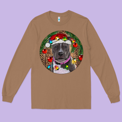 Christmas Pitbull Long Sleeve Tee Designed By Ranaportraitstore