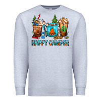 Heather Grey Happy Camper Coffee Cups Premium Sweatshirt - FaDigitalArtStudio