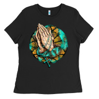 Black western praying hands prayer rosary  faith cross Ladies Tee - BarkalooDesign