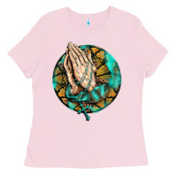 Western Praying Hands Prayer Rosary  Faith Cross Ladies Tee | Teevron