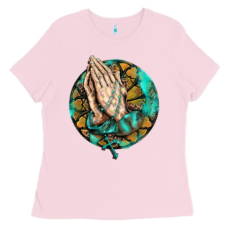 Western Praying Hands Prayer Rosary  Faith Cross Ladies Tee by BarkalooDesign | Teevron