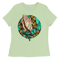 Matcha western praying hands prayer rosary  faith cross Ladies Tee - BarkalooDesign