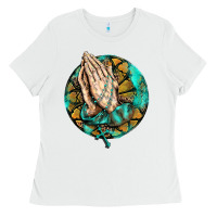 White western praying hands prayer rosary  faith cross Ladies Tee - BarkalooDesign