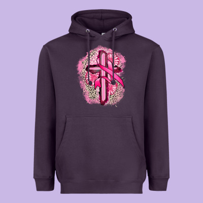 Breast Cancer Cross Heavyweight Hoodie Designed By Fadigitalartstudio