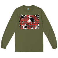 Army Green Christmas Plaid Cowhide Pattern Background Long Sleeve Tee - RanaPortraitStore