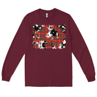 Burgundy Christmas Plaid Cowhide Pattern Background Long Sleeve Tee - RanaPortraitStore