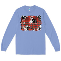Colony Blue Christmas Plaid Cowhide Pattern Background Long Sleeve Tee - RanaPortraitStore