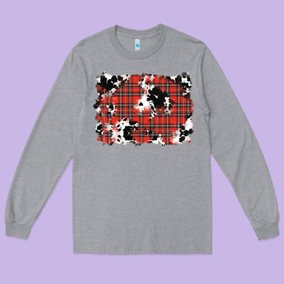 Christmas Plaid Cowhide Pattern Background Long Sleeve Tee Designed By Ranaportraitstore