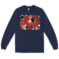 Navy Christmas Plaid Cowhide Pattern Background Long Sleeve Tee - RanaPortraitStore