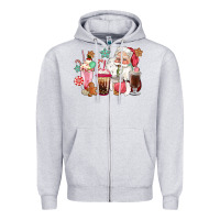 Heather Grey pink santa christmas santa coffe cups Zipper Hoodie - CowGirlArtShop