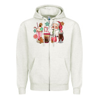 Oatmeal Heather pink santa christmas santa coffe cups Zipper Hoodie - CowGirlArtShop