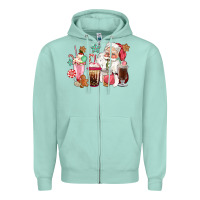 Seafoam pink santa christmas santa coffe cups Zipper Hoodie - CowGirlArtShop