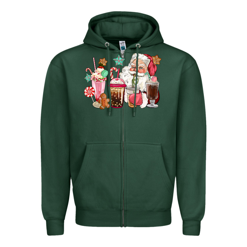 Pink Santa Christmas Santa Coffe Cups Zipper Hoodie by CowGirlArtShop | Teevron