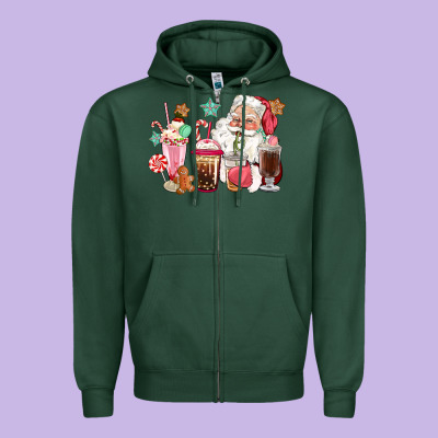 Pink Santa Christmas Santa Coffe Cups Zipper Hoodie Designed By Cowgirlartshop