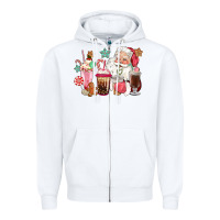 White pink santa christmas santa coffe cups Zipper Hoodie - CowGirlArtShop