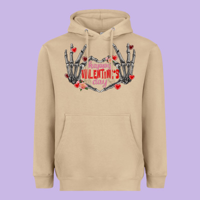 Happy Valentine's Day Skeleton Hands Heavyweight Hoodie Designed By Fadigitalartstudio