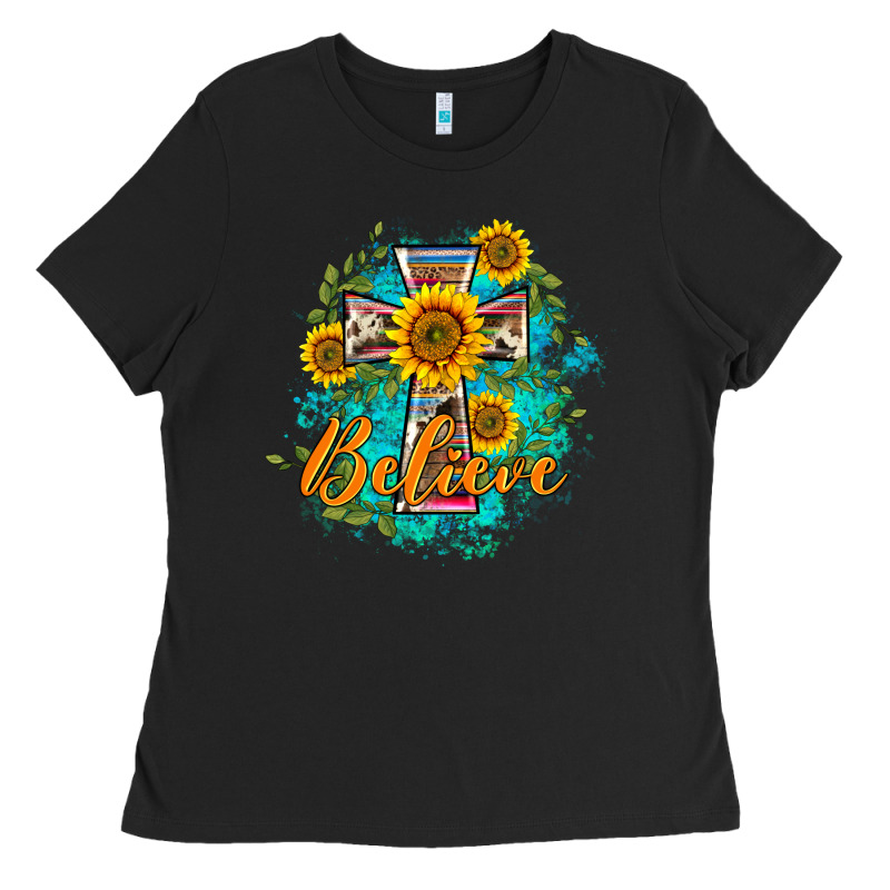 Western Belive Sunflowers Cross Ladies Tee by BarkalooDesign | Teevron