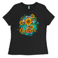 Black western belive sunflowers cross Ladies Tee - BarkalooDesign