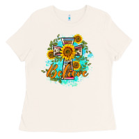 Bone western belive sunflowers cross Ladies Tee - BarkalooDesign