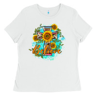 White western belive sunflowers cross Ladies Tee - BarkalooDesign