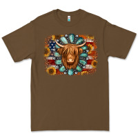 Cacao american flag sunflowers highland cow turquoise background Premium Tee - Jasminsmagicworld